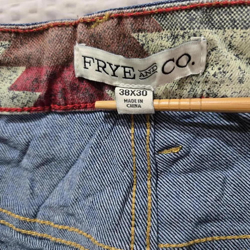 Frye And Co. Men's Straight Leg Dark Wash Distressed Whiskered Jeans Size 38X30
